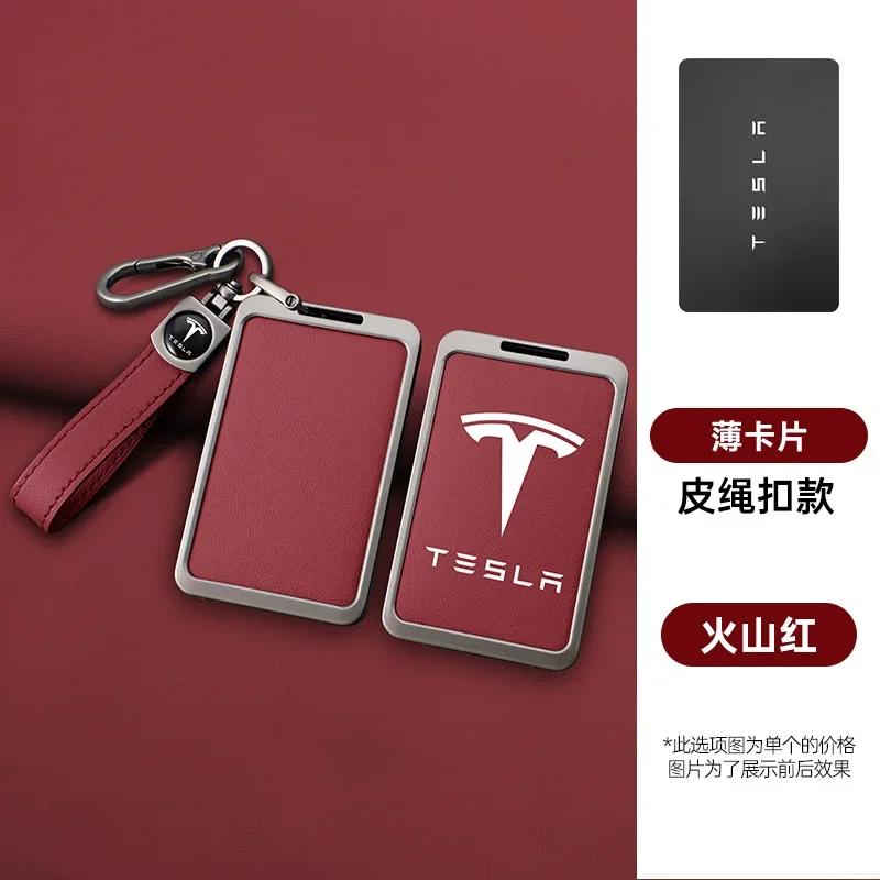 

Car Sticker Tesla For Tesla Model 3 Y Card Case Keychain Protector Cover Holder Alloy Keychains Bag Leather Chain Prevent Loss K