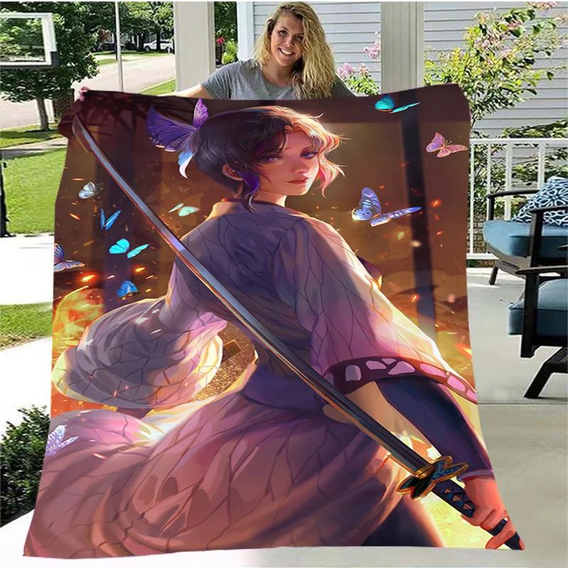 Moda Ghost Blade Stampa 3D Personaggio dei Fumetti Kamado Nezuko Sfondo Ragazza Regalo Coperta Letto Divano Coperta da Viaggio Campeggio