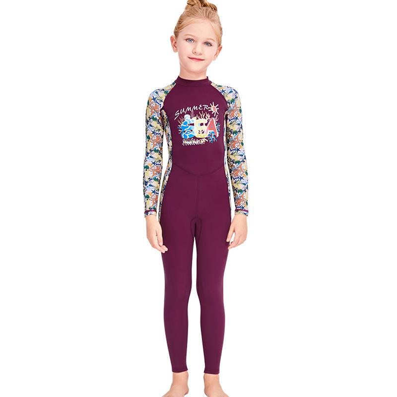 Children's Long Sleeve Sun Protection Swimsuit for Girls - Quick Dry, Ideal for Snorkeling and Training