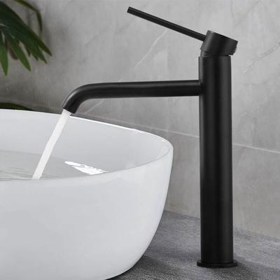 AIMOONSA AquaSup Robinet Mitigeur Lavabo Acier Inox Noir – Bec 45°, Pivotant 360°, Valve Céramique