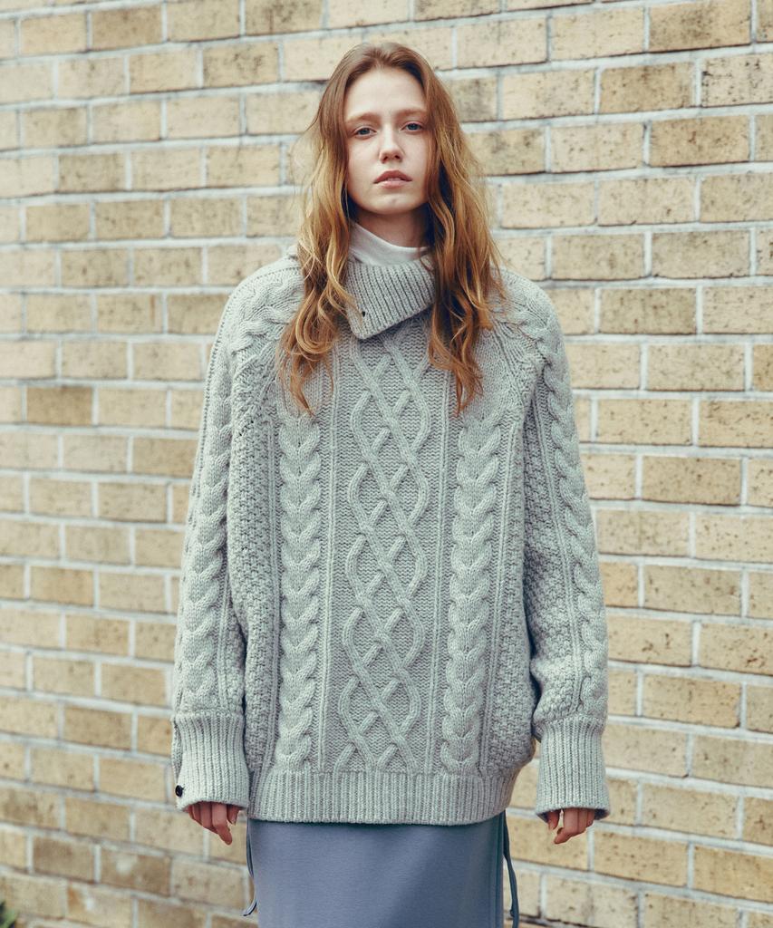 CITTA Wool Made Button High-Neck Grandma Kint_Ctk248(Grey)