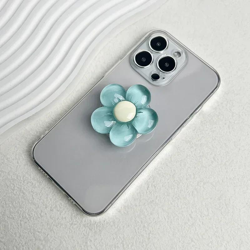 Transparent Resin Candy-Colored Flower Phone Holder Foldable Desktop Stand Cute Floral Retractable Grip for Mobile Devices 1pc