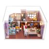 DIY Wooden Sheldons's Apartment Casa Miniature Building Kits Bookend Lights Assembled Bookshelf Home Decoration Friends Gift