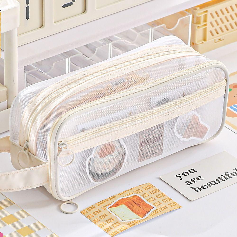 

Mesh Pencil Case 4 Layers Stationery Organizer Portable Pen Bag for Office School Supplies