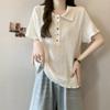 Large Size College Style Polo Collar Front Shoulder Short-sleeved T-shirt Women's Summer New Fat Mm Texture Slimming Top