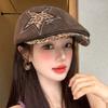 Leopard Denim Beret Hat Star Rivet Baseball Hat New Newsboy Cap  Y2K