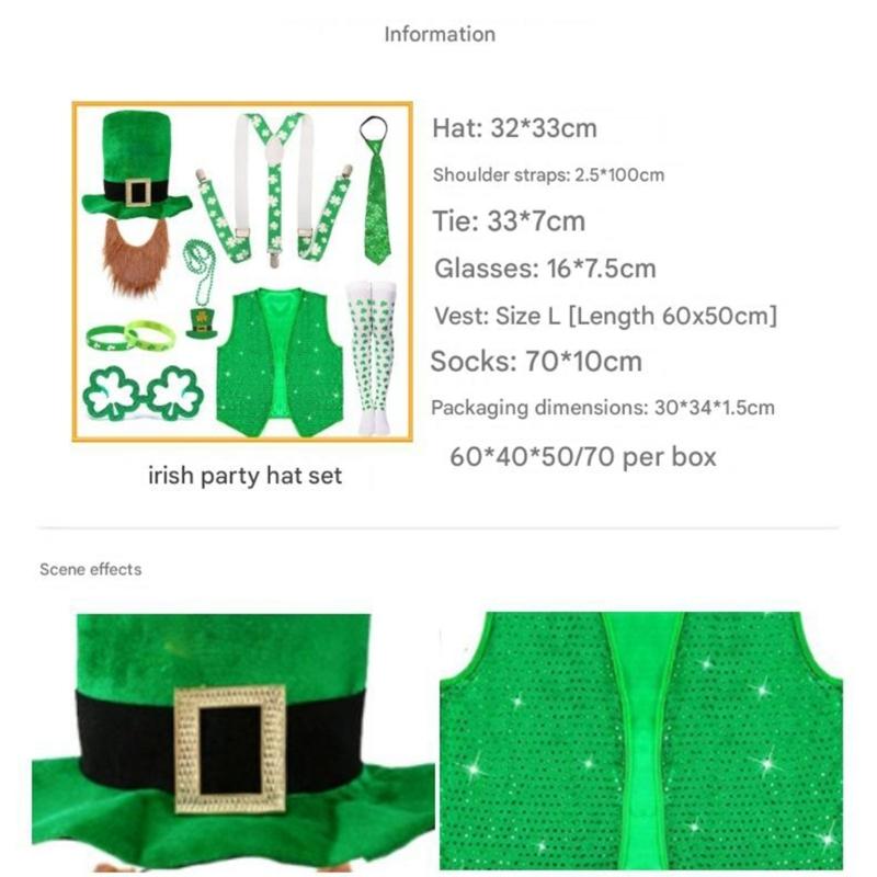 Saint Patricks Day Costume Props With Multiple Accessories Like Hats And Ties Cosplay Vest Necklace For Themed Parties
