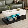 Moderner Couchtisch mit LED-Umgebungsbeleuchtung, APP- und Bluetooth-Steuerung, Glasablage & Hochglanzoberfläche, schwarz-weißes Design, 90x45x35,5 cm