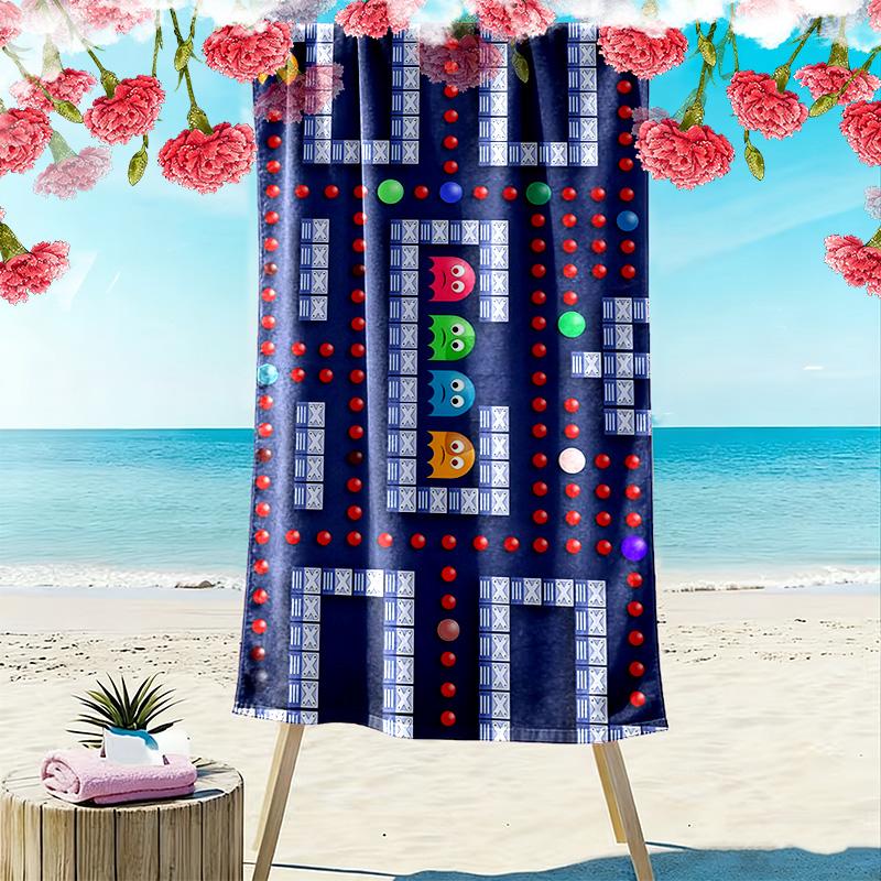 Pac‑Man2 Print Beach Towel, Large Soft Quick Dry Towel for Beach Camping Swimming