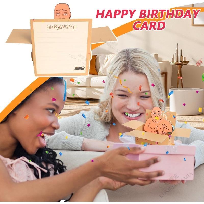 Humorous 3D Card Hilarious Happy Birthday Pop-Up Card Character Design with Heart Balloons Confetti Whimsical Card Birthday Gift