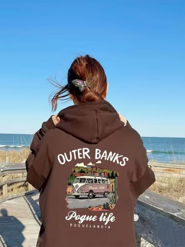 Outer Banks Pogue Life Graphic Hoodie - Casual Polyester