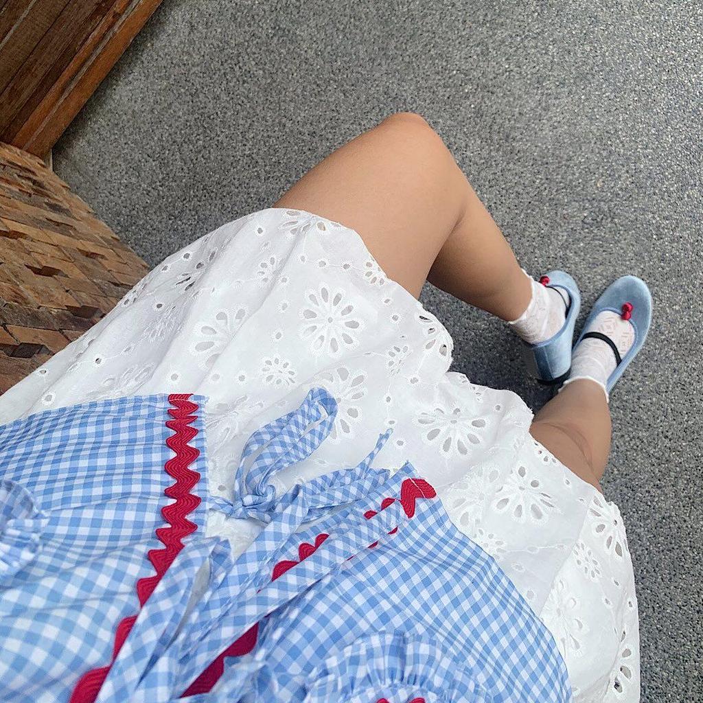 Camicia a Quadri Cuore con Maniche a Lanterna Europee e Patchwork di Pizzo Primavera/Estate 2026