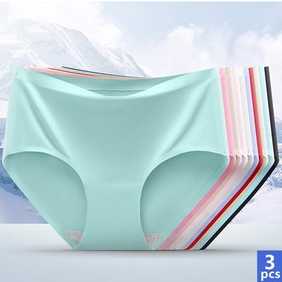 3 יח' תחתונים נשים סקסיים חלקים תחתונים משי קרח מותן בינוני לנשים תחתונים סט 3 יח' הלבשה תחתונה