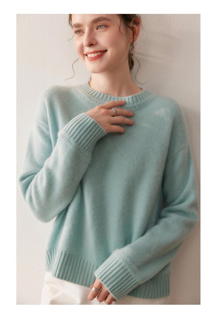 Women's Thickened Cashmere Loose Knit Sweater with Vertical Stripes and Hollow Round Neck - Autumn/Winter 2025 Collection