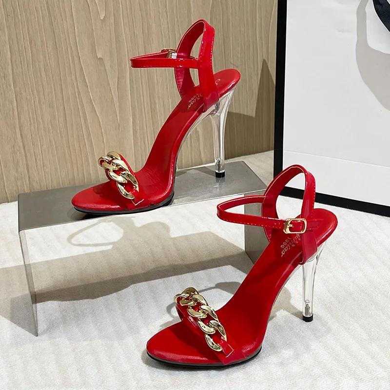 Fashion 11CM transparent metal buckle high-heeled shoes with thick and ultra-high heels and waterproof platform high sandals