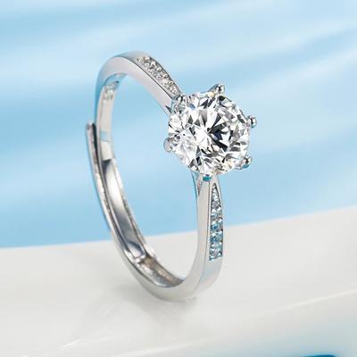 Six-claw 1 Carat Imitation Moissanite Ring for Women Simple Light Luxury Zircon Open Ring Accessories
