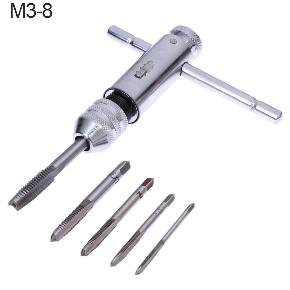 Adjustable Tap Reamer Hand Manual Holder Wrench T-Handle Ratchet M3-8 M5-12 Working Threading Kit Spiral Fluted Screw Tap