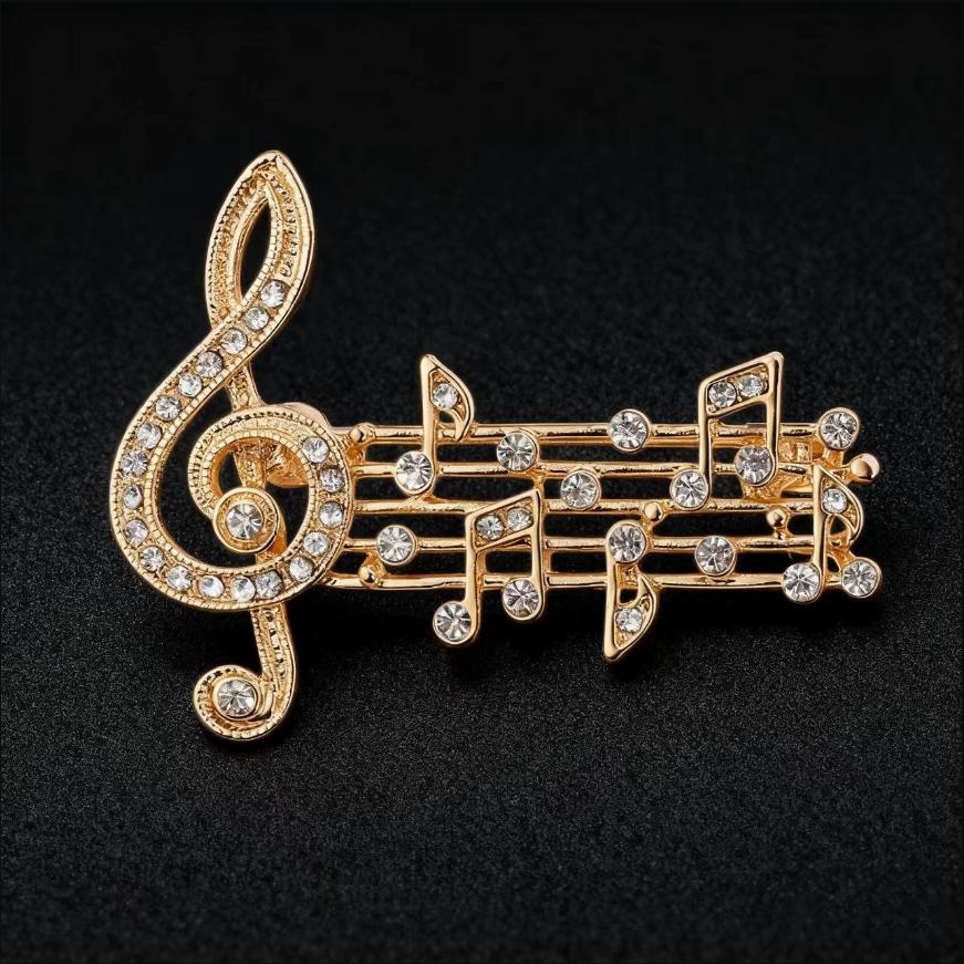 

Music Note Large Brooches For Women Men Austrian Crystal Scarf Coat Clips Pins Icon Jewelry Party Dress Broche Decoration Gifts