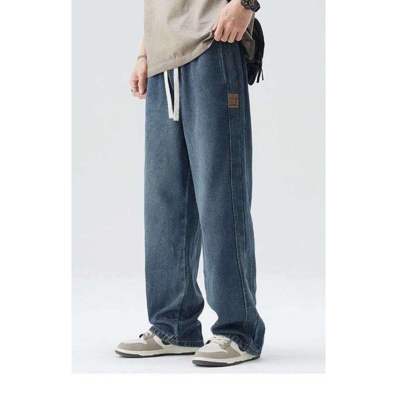 

Теннисные джинсы Весенние Свободные Прямые Эластичные Обычные Джинсы на резинке 4XL