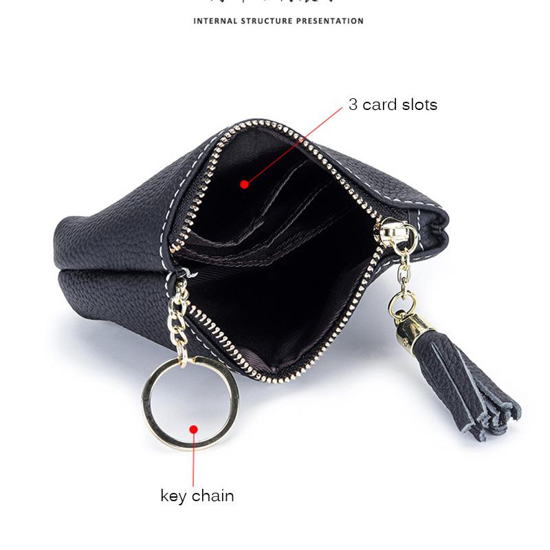 2024 New Tassel Coin Purse Mini Genuine Leather Women Wallets With Keychain Excellent Cowhide Purse Key Wallet Card Holder
