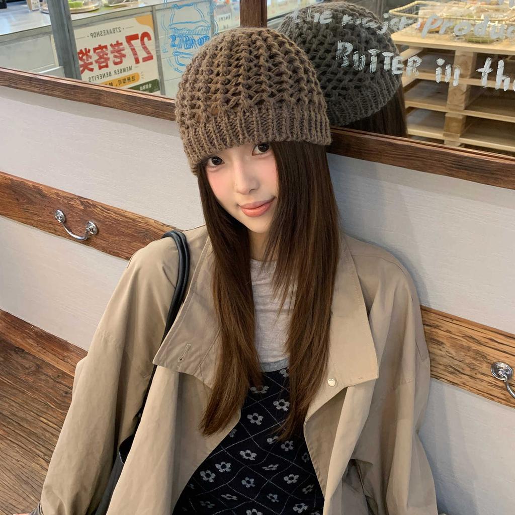 Ins Hollow Knitted Hat Women's Autumn and Winter New Warm Wool Hat Showing Face Small Versatile Cold Hat Headhat