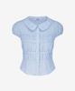 Limekeu Round Collar Puff Shirred Blouse Blue
