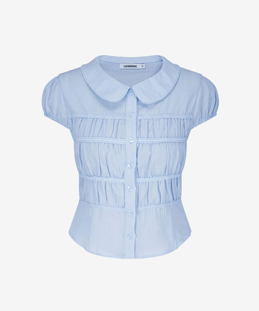 Limekeu Round Collar Puff Shirred Blouse Blue