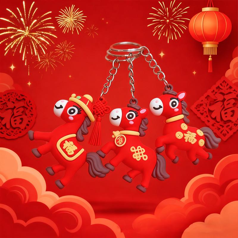 1PC Convenient Festive Decorative Practicality Red Gift Cartoon Handbags Horse Keychain Souvenirs Cute Backpacks