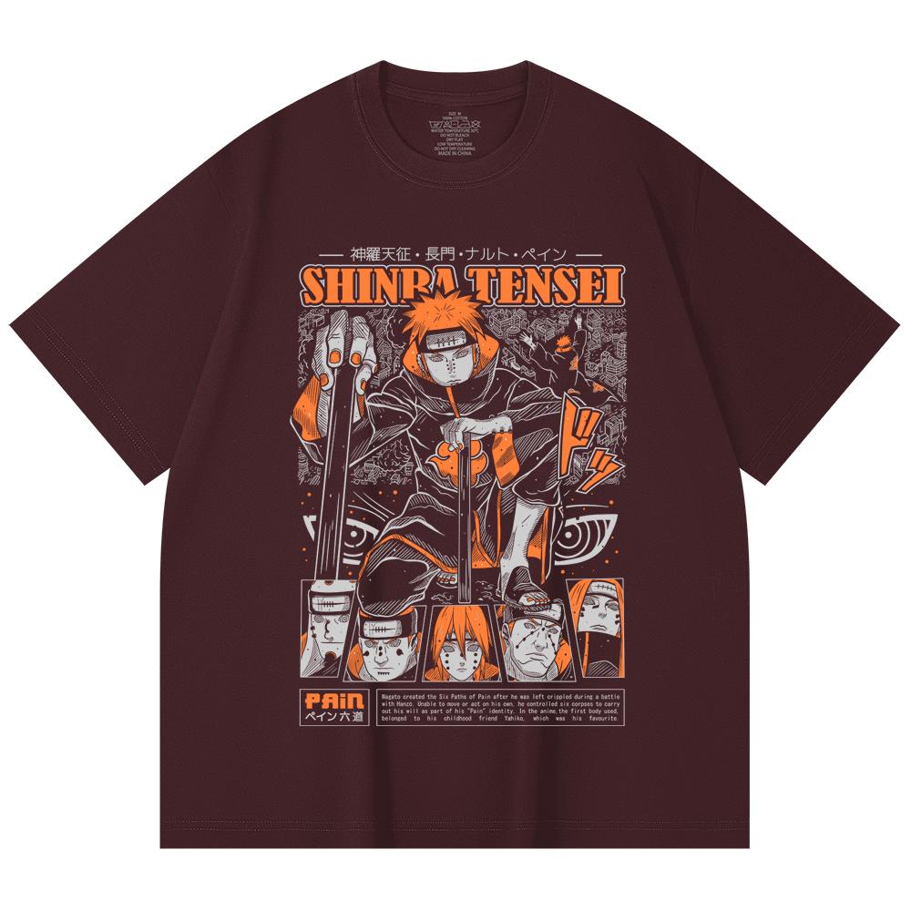 

230 Gsm 100% Cotton Naruto V21 Pain Print Unisex Heavy Cotton T Shirt 2XL вина червоного кольору