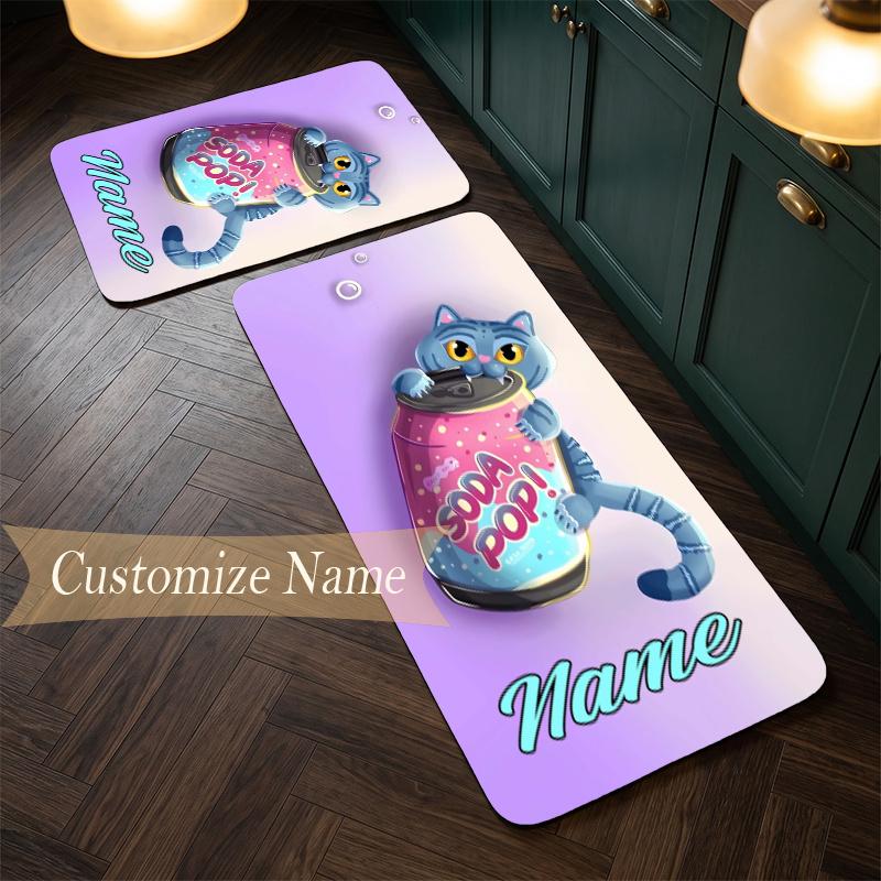 Derpy Tiger (14) Customize Name Flannel Kitchen Mat Soft Non-Slip Kitchen Floor Runner Rug for Home Kitchen Decor