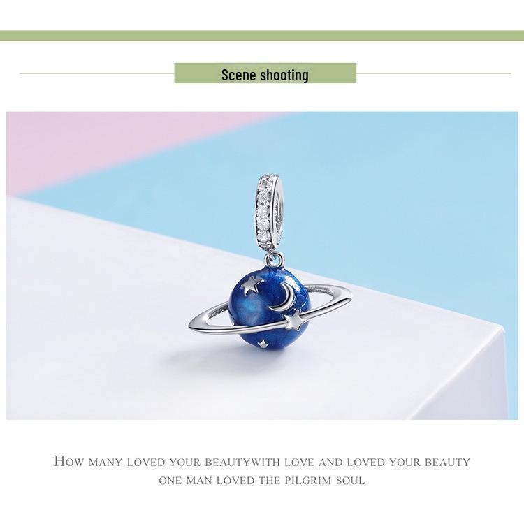 Yinziyun Korean Fashion Blue Planet 925 Silver Beaded Bracelet Pendant SCC933