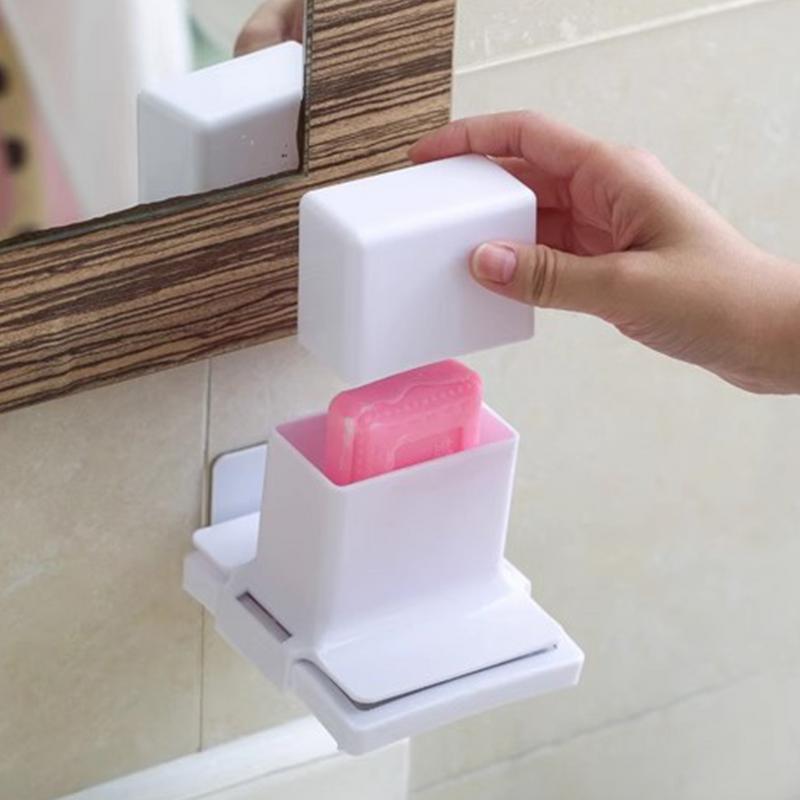 1Pcs Bathroom Wall-Mounted Portable Grinding Powder Soap Box Home Creative Traceless Sticky Multifunctional Soap Box