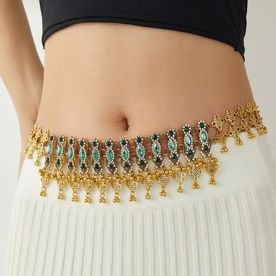 European & American Water Drop Crystal Tassel Waist Chain - Bohemian Ethnic Style for Women, Perfect for Summer Beach Outfits