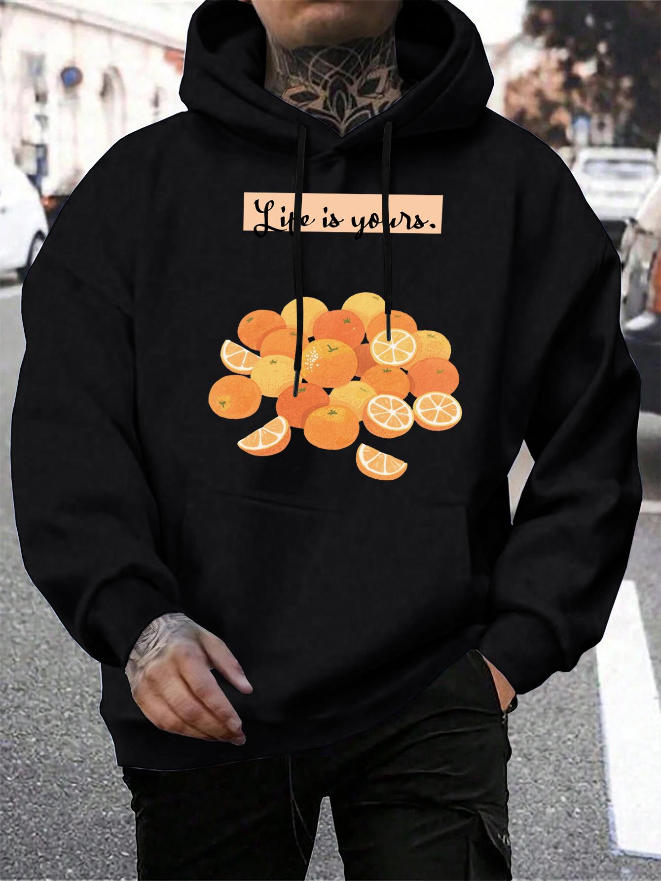 

Life Is Yours Oranges Fruits Prints Men Hoodie Soft Pocket Streetwear Harajuku Casual Hoody All-Match Fleece Unisex Clothing 3XL