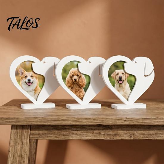 Cute Pet Memory Keepsake 3D Printed Heart Puppy Photo Frame Ornament, Decorative Desktop Sculpture, Versatile Tabletop Picture Stable Base for