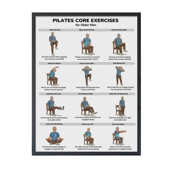 Chair Exercise Poster Seated Workout Chart Gentle Chair Yoga Movements Low Impact Exercise Guide for Seniors Beginners