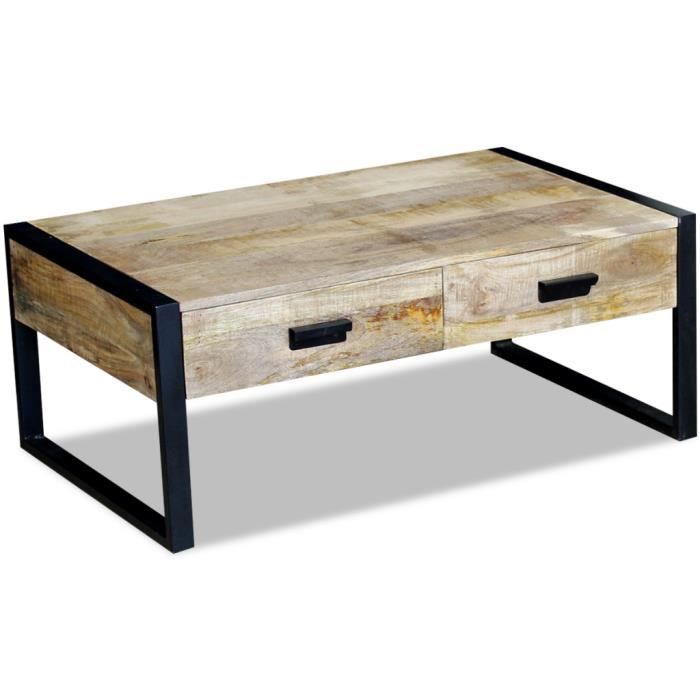 VidaXL Table basse avec 2 tiroirs Bois de manguier massif 100 x 60 x 40 cm