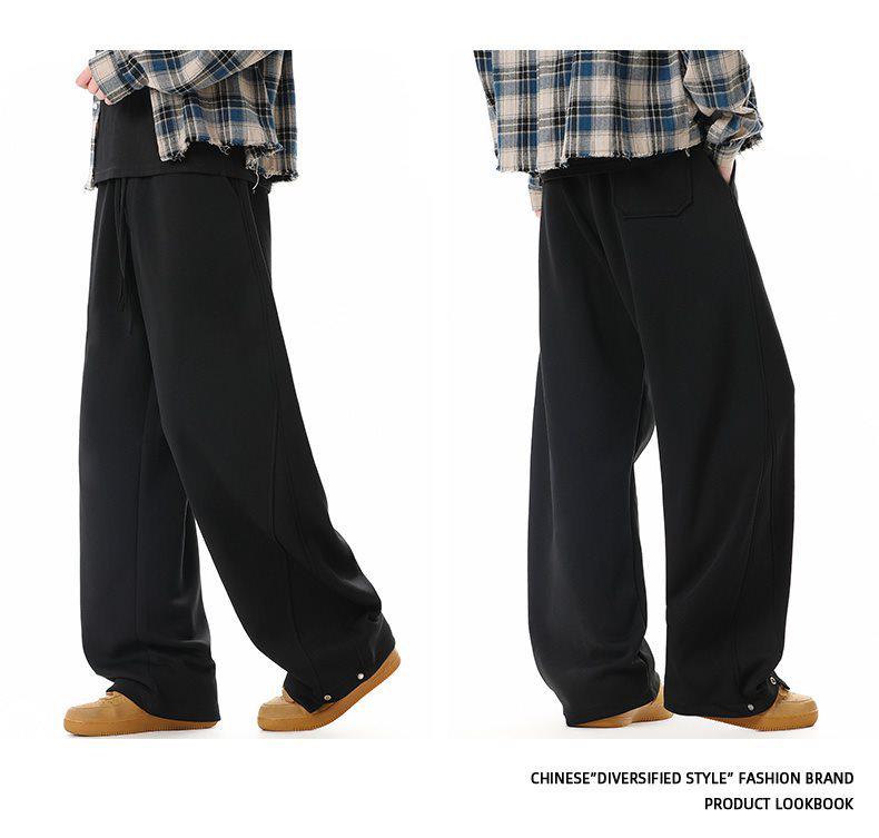 Men's Hong Kong Style Loose Knit Sweatpants: Casual Straight Leg Drawstring, Floor Length, Wide Leg, for Spring and Autumn