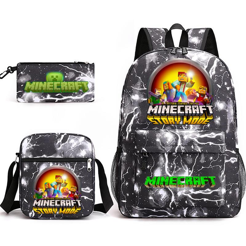 Large Capacity Schoolbag with Shoulder Strap; Student Three-piece Pencil Case Set