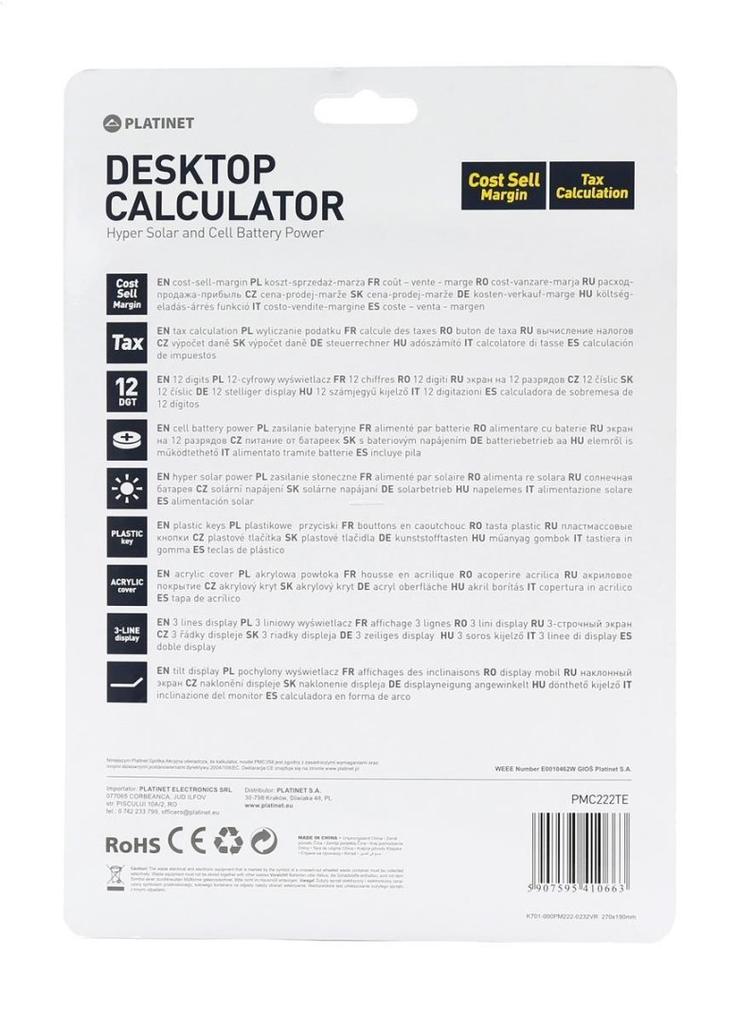 Platinet Calculator 12D Tax Mar 3 Lines Display [41066]