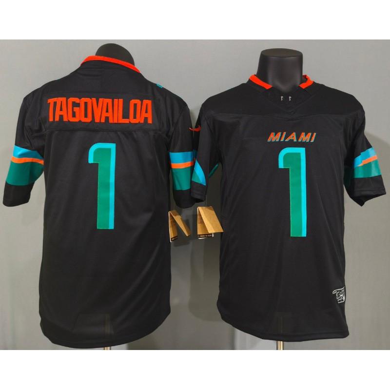 Miami Dolphins Tua Tagovailoa 1 NFL Football Jersey Black Embroidered Fan Wear Men