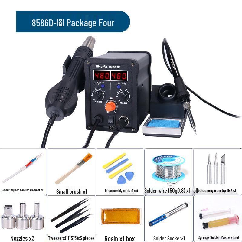 8586D High-Power 2-in-1 Desoldering Station: Constant Temperature Hot Air & Soldering Iron for Mobile Phone & Computer Chip Repair.