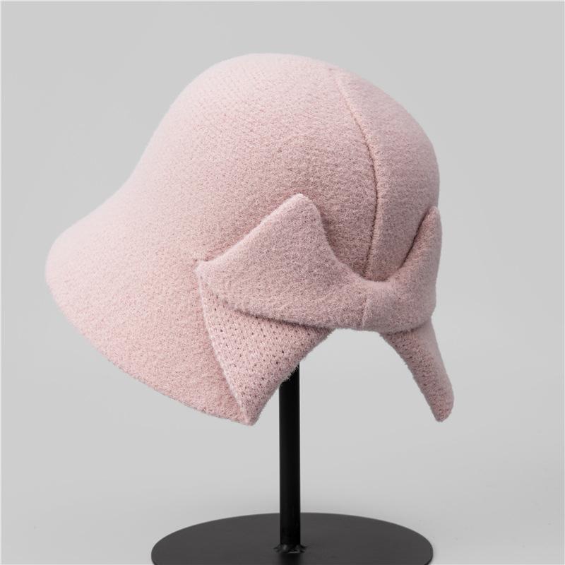 Simple Bow Temperament Bucket Hat Women's Autumn and Winter Casual Versatile Washbasin Hat New Hat