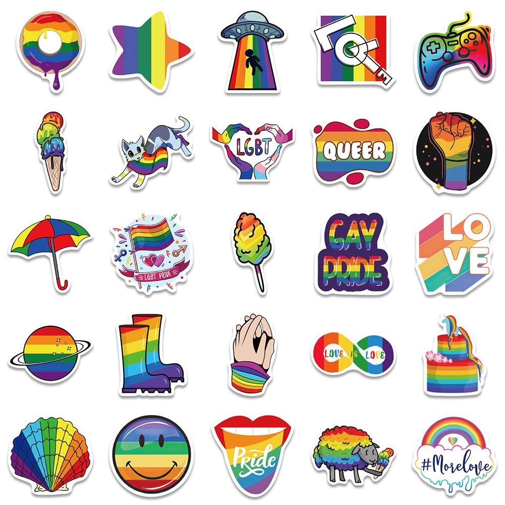 10/30/50/100pcs Rainbow LGBT Gay Lesbian Cartoon Stickers Aesthetic Graffiti Motorcycle Guitar Phone Waterproof Creative Sticker