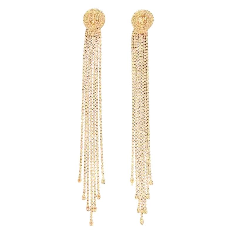 Lightweight Alloy Rhinestones Long Drop Earrings Featuring Flowing Tassels Design Comfortable for Extended Daily Use