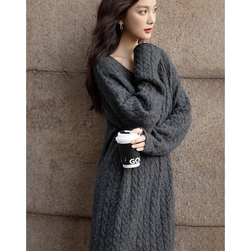 Demana Women's Winter Wool Blend Cable Knit Straight Dress