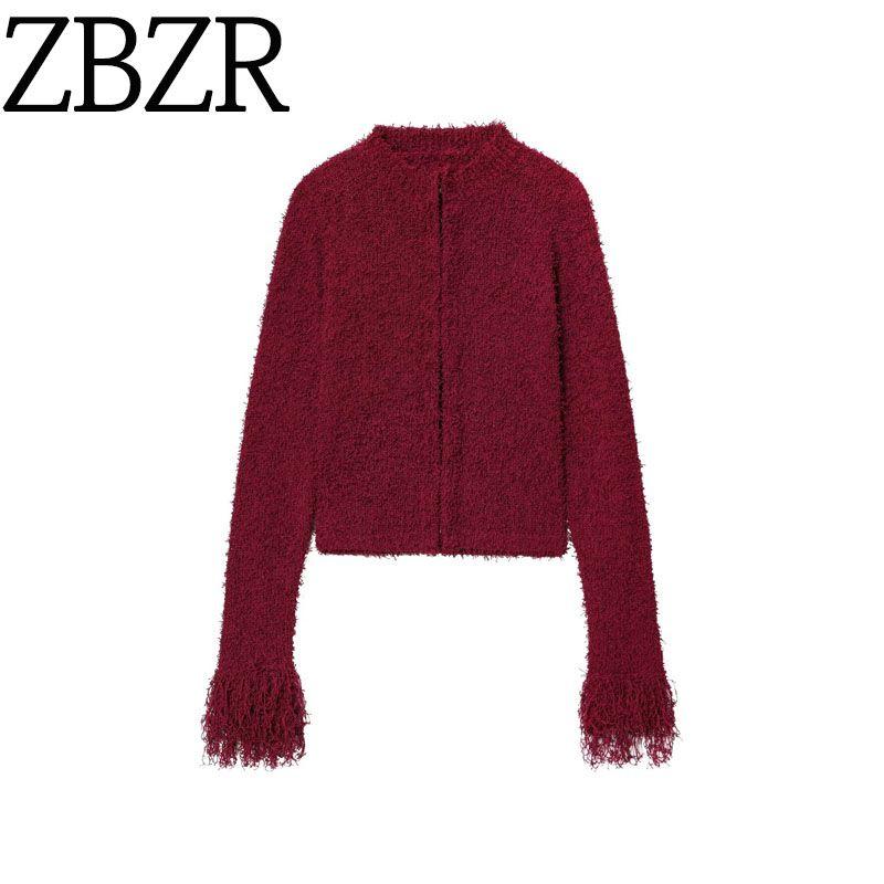 Autumn and Winter New Arrivals Women's Clothing Zr European and American Style Fashion Slim Fit Tassel Round Neck Long Sleeve Knitted Jacket 0021103