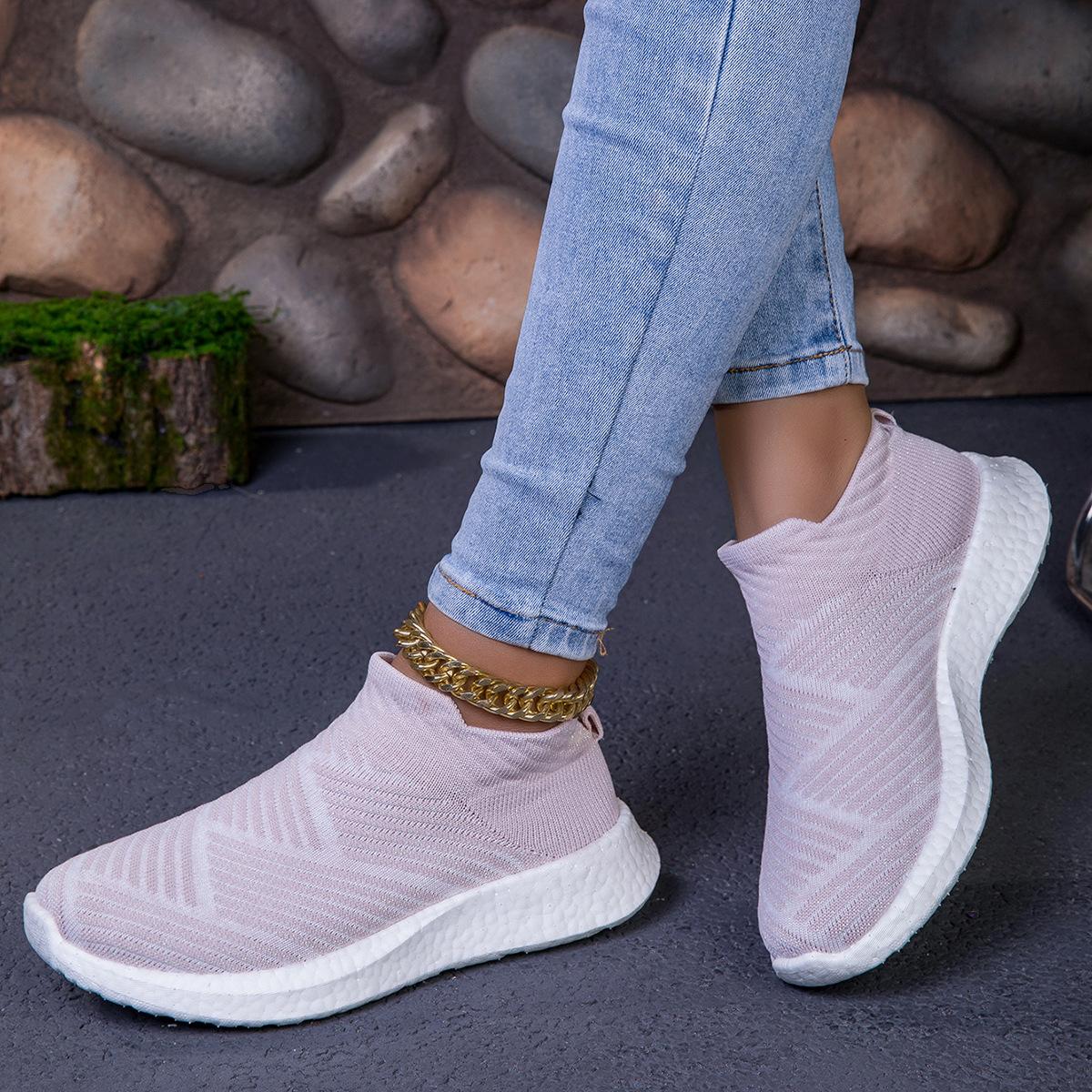

Shoes Women s Spring Summer New Flying Weaving Casual Shoes Light and Breathable Mesh Sneakers Soft Sole One Pedal Women s Shoes 42 розовый