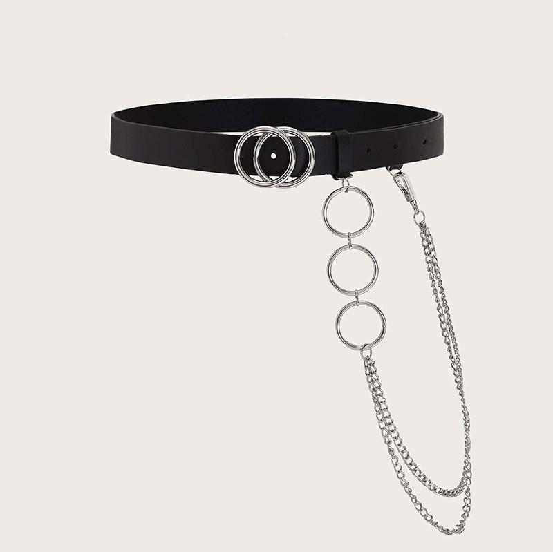 Synthetic Womens Trendy Leather Waist Belt With Alloy Buckle And Double Rings For Fashionable Looks Street