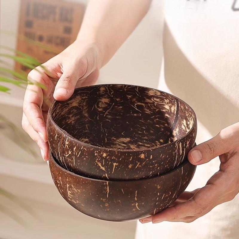 Natural Coconut Shell Bowl with Spoon Yogurt Dessert Sugar Water Bowl Fruit Salad Oatmeal Milkshake Light Eating Bowl